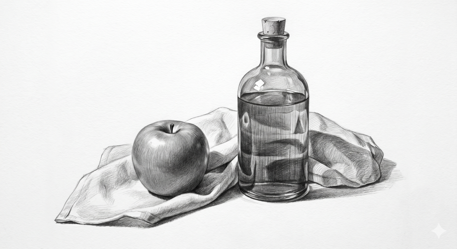 Student still life sketch with multiple objects